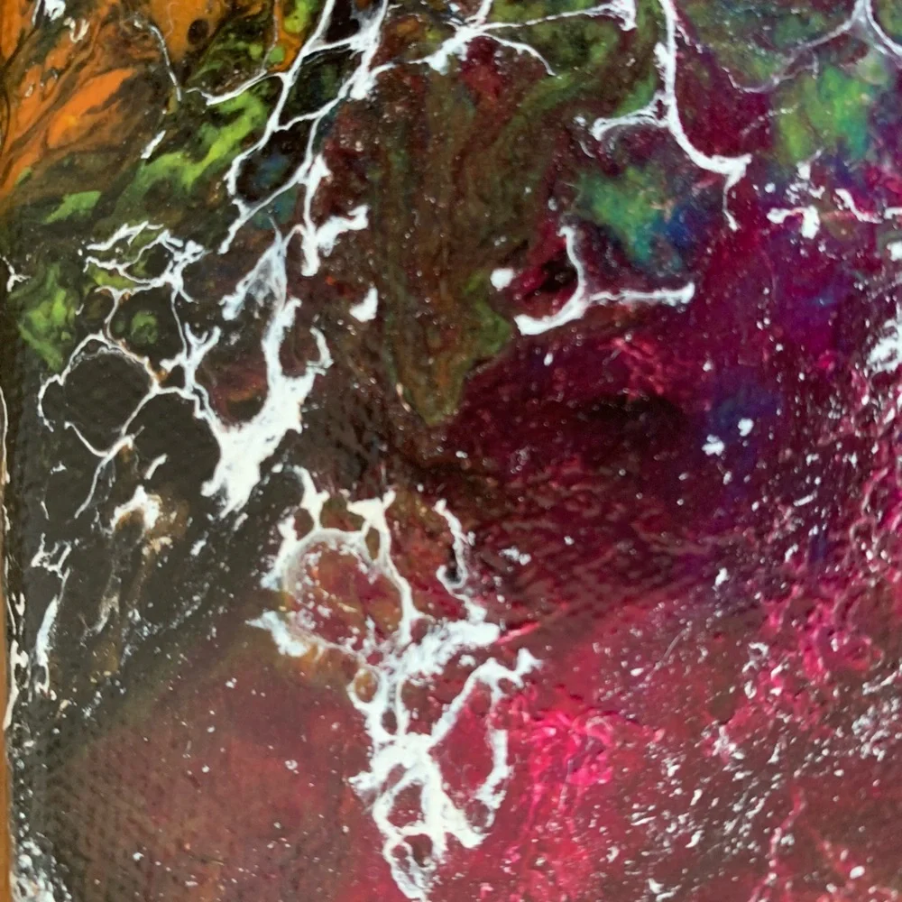 Original Artwork Canvas Colorful Thoughts green, red white black 12 x 9 Acrylic